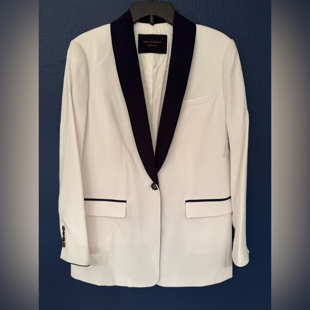 Equipment Quincy Blazer Nature White Eclipse Black Lapel & Trim Women’s Size 6 - Picture 4 of 16